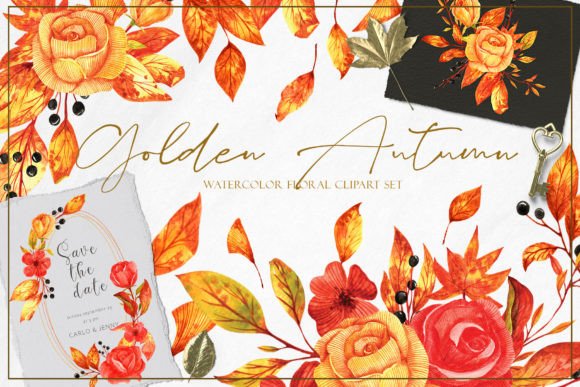 Autumn Wedding Floral Watercolor Clipart