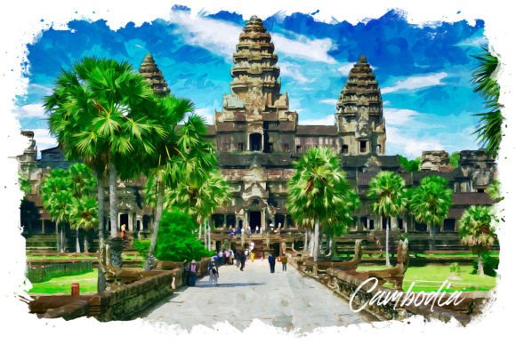 Cambodia Watercolor Poster: A Versatile Illustration for Local Branding and Packaging