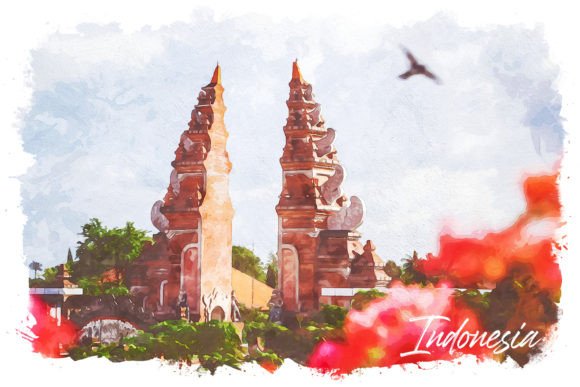 Indonesia Watercolor Poster Illustrations for Digital Sellers