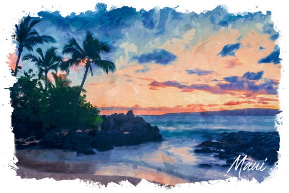 Maui Watercolor Poster: A Laid-Back Illustration for Coastal Branding