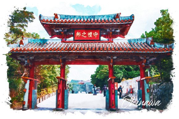 Okinawa Watercolor Poster Illustration for Modern Branding