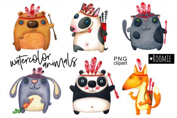 Watercolor Animals Clipart PNG Fox Panda Illustrations for Crafters