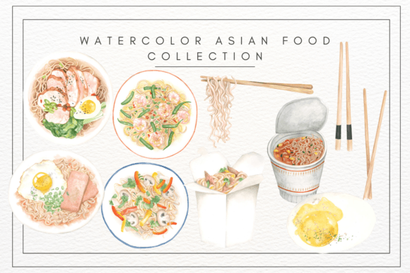 Watercolor Asian Food Clipart & Illustrations
