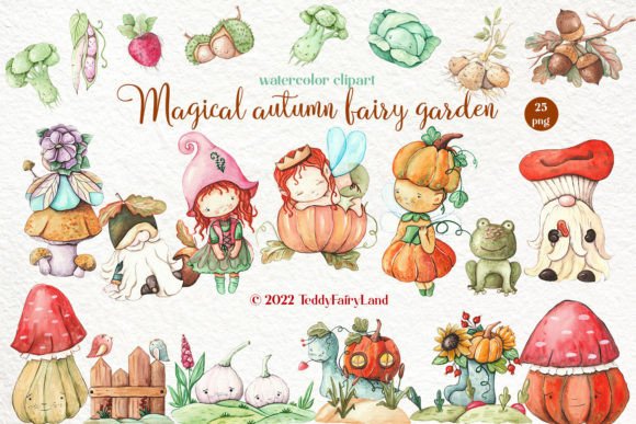 Watercolor Autumn Fairy Garden Magic Illustrations
