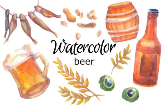 Watercolor Beer Clipart & Illustrations