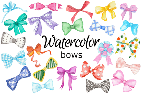 Watercolor Clipart Bow Art Birthday Illustrations
