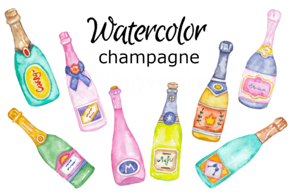 Watercolor Clipart Champagne Alcohol Illustrations