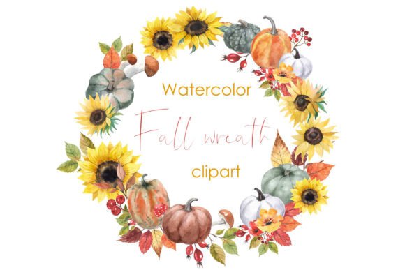 Watercolor Fall Wreath Clipart: Autumn Illustrations