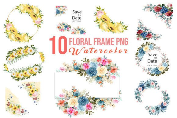 Watercolor Floral Frame with Sunflower Illustrations for Local Branding