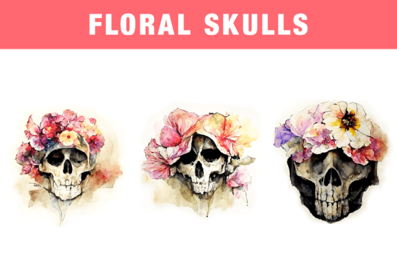 Watercolor Floral Skulls Illustrations Review