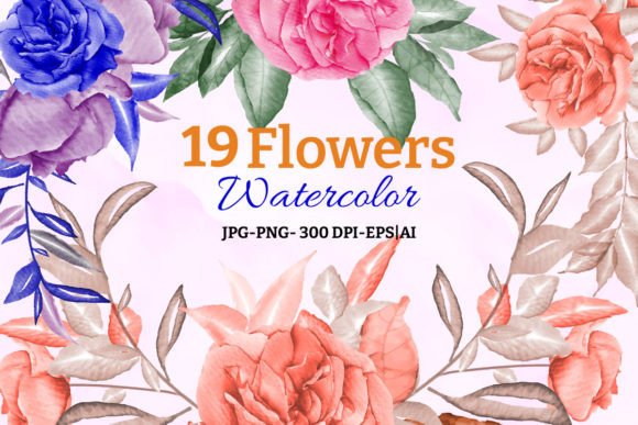 Watercolor Flowers Clipart Graphic & Illustrations