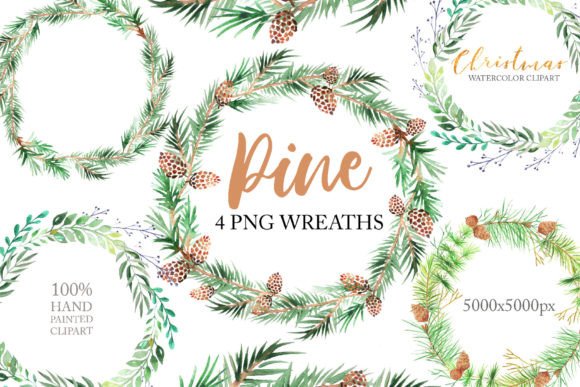 Watercolor Forest Pine Wreaths Clipart Review