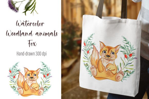 Watercolor Fox and Wreath PNG Illustrations