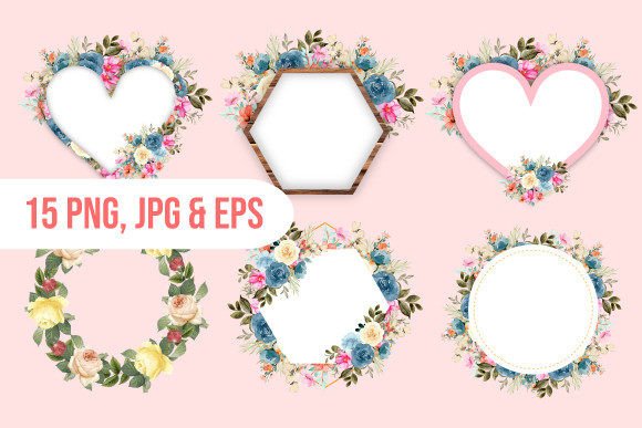 Watercolor Garden Flowers Frame Illustrations