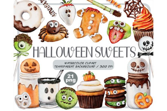 Watercolor Halloween Sweets Clipart Set: A Visual Treat for Seasonal Content Design