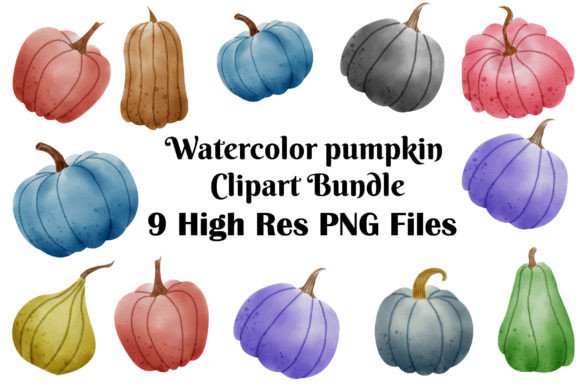 Watercolor Pumpkin Clipart Bundle PNG & Illustrations