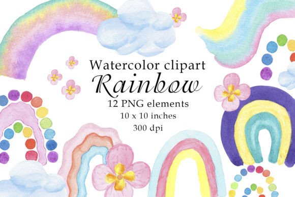 Watercolor Rainbow Flowers Clipart PNG for Crafting and Handmade Business