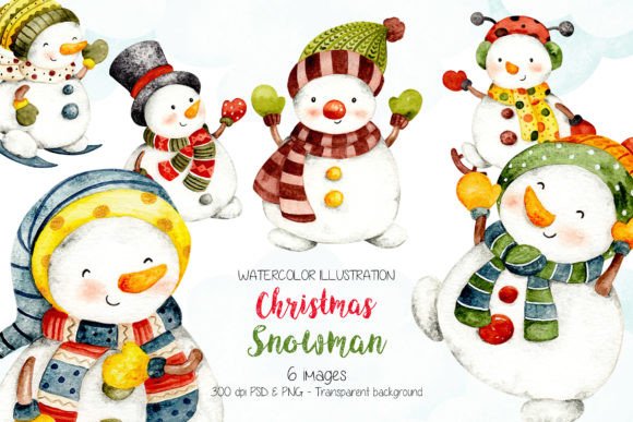 Watercolor Snowman Clipart for Brand Illustrations