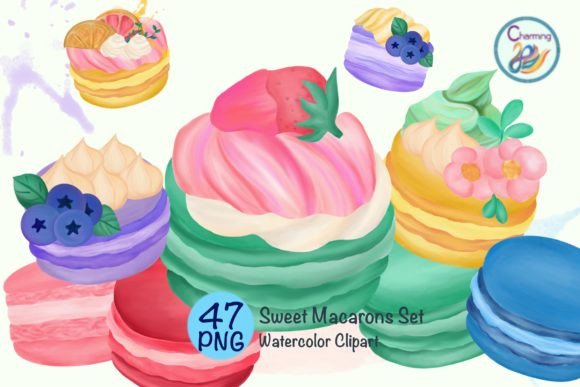 Watercolor Sweet Macaroons Set Illustrations