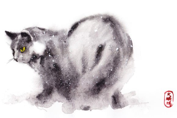 Wet Watercolor Black Cat Illustrations Review