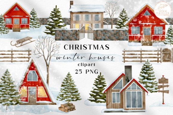Winter Houses Watercolor Clipart Set Review